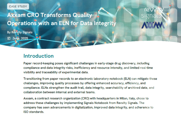 Axxam and Revvity case study on Electronic Laboratory Notebook